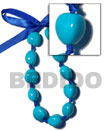 wooden imitation kukui nut  choker / bright blue  ( 11pcs. ) / a