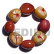 elastic 8 pcs. wooden imitation kukui nuts  bracelet / orange br