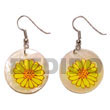 Natural dangling 35mm round hammershell Hand Painted Earrings Hand Painted Earrings