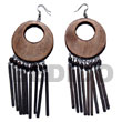 Natural Dangling 50mm Round natural Black Wood with Wooden Earrings