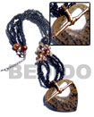 3 rows black glass beads w/ stone nuggets accent and 50mm heart